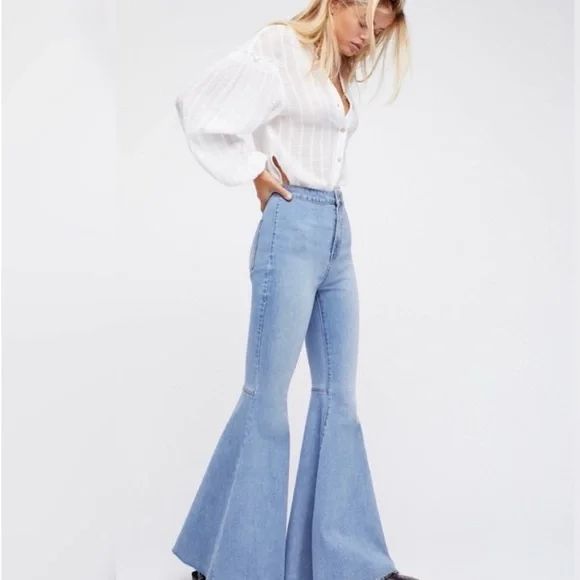 Free People Light Blue High-Waist Flare Jeans - Picture 1 of 2